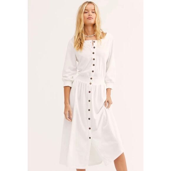 Free People Dresses & Skirts - Free People Beach White Button Front Knee Length Cotton Dress Small
